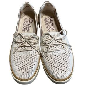 Skechers Stretch Fit Slip On Sneakers Womens 7 Off White Knit 100676 Memory Foam